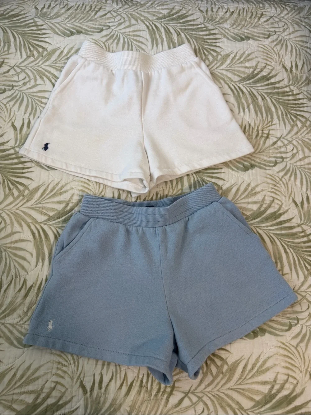 Ralph Lauren White and Light Blue Cotton Terry Shorts - girls